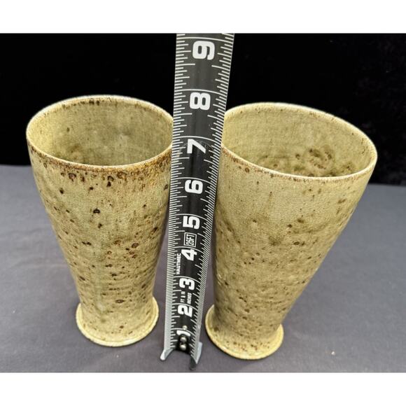 2 Handmade Stoneware Iced tea Style Drinking Glass Tumblers Speckled Glaze - Picture 3 of 11